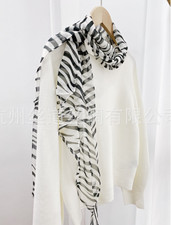100 Silk Mulberry Bandanna Scarf Square line Print Shawl 165X32cm Neckerchief