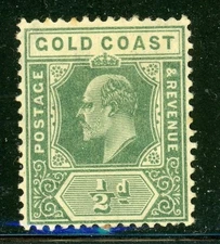 GOLD COAST 56 SG59 MH 1907 1/2p grn KEVII Wmk Mult Crown CA CV$12