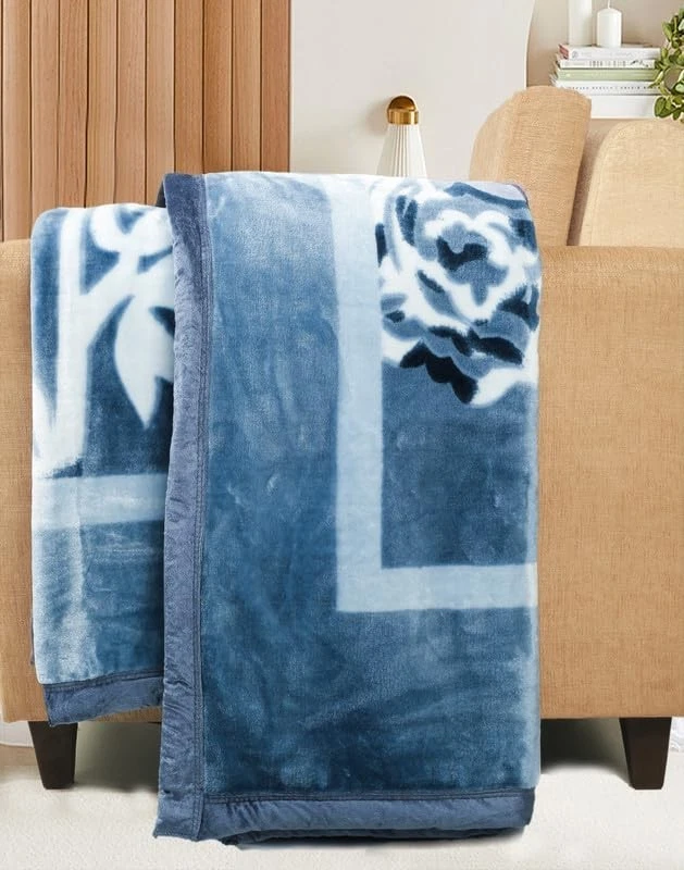 Manta de cama individual manta visón tamaño king azul claro y blanco paquete de 1 Foto 4 de 4