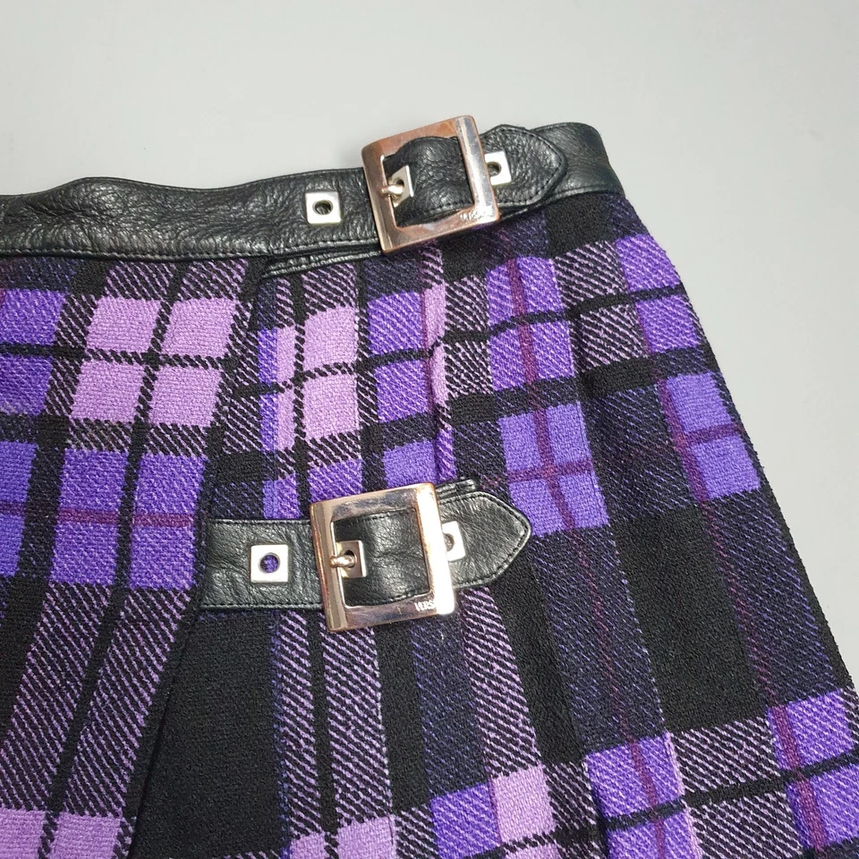 Versace Wool Mini Kilt Tartan Skirt Size 10UK / 42 Purple Black Plaid - Image 4 of 4