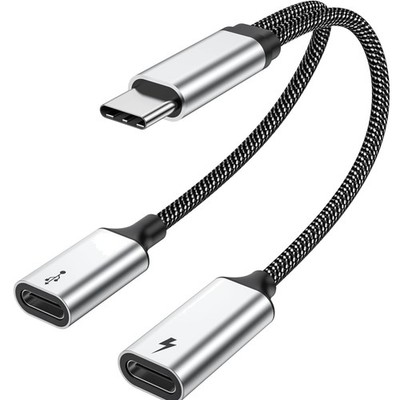 USB C Splitter Adapter Daten Laden Typ C Laptops Kopfhörer 60W 1 Stecker 2 Ports