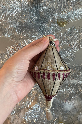 Victorian Style Hot Air Balloon Christmas Ornament, Handmade Fabric Holiday Deco