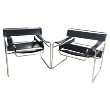 2 Wassily steel chromed and leather armchairs by M. Breuer for Gavina 60s, 70s