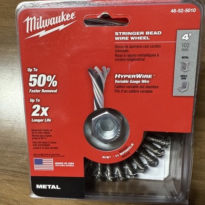 4'' Milwaukee Stringer Bead Wire Wheel Brush 48-52-5010 .016'' Steel 5/8-11 Nut