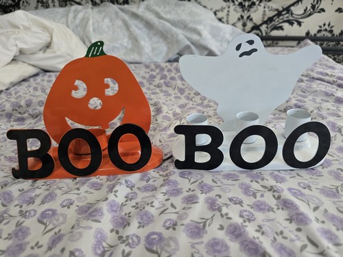 Vintage Metal Halloween Ghost Jack O Lantern Pumpkin Candle Votive ...
