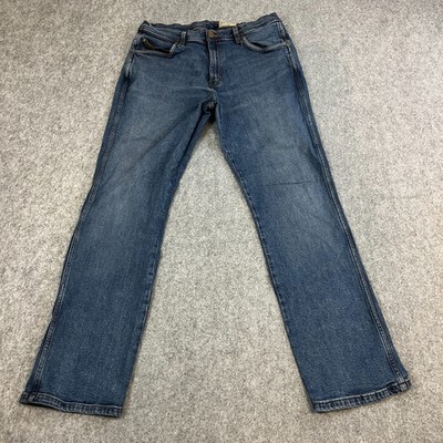 Wrangler Mens Jeans Regular Straight 32 30 Dark Wash Blue Arizona Stretch Ranch