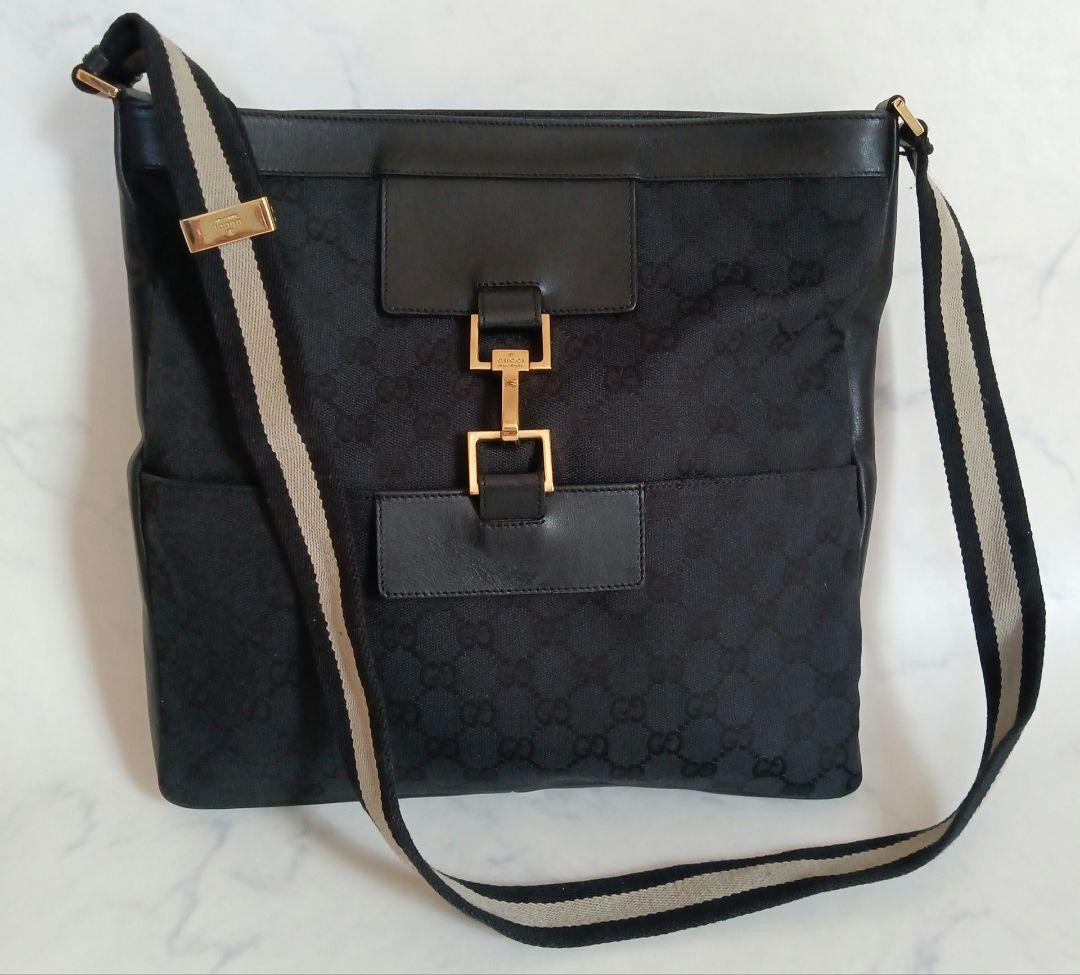 GUCCI GG Canvas Shoulder Bag Black Authentic Japanese Import  