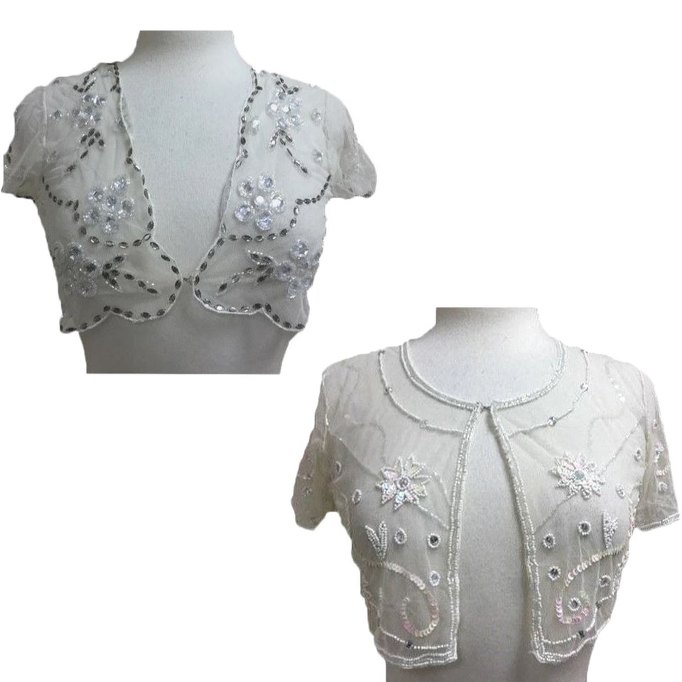 Betsey Johnson Shrug Bolero Dressy Women's Sequin Beaded, Cap Sleeve Sheer