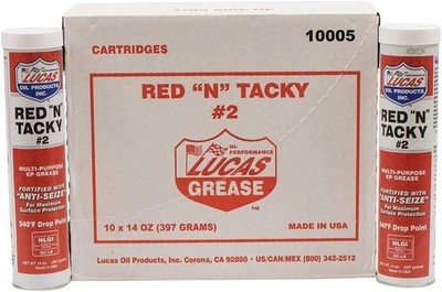 New Lucas Oil 10005 Red ''N'' Tacky Grease 14-ounce 540°F Drop Point (Pack of 10)