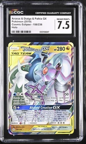 CGC 7.5 ARCEUS DIALGA & PALKIA GX 156 COSMIC ECLIPSE SUN & MOON TAG TEAM POKEMON