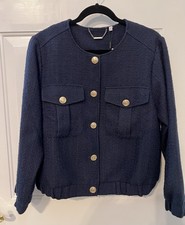 NWT Chico  s Tweed Lady Jacket Navy Blue Size 2 12/14 Perfect For Fall, Travel