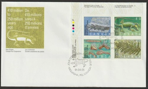 Canada #1309a, Prehistoric Life in Canada-2, UL PB, First Day Cover, FDC 1991