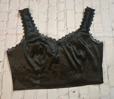 Tunnel Vision Y2K Goth Grunge Stretch Cropped Cami Top Black Lace Stretch Silky 