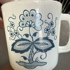 Vintage White Milk Glass Mug Cup Blue Flower Pattern EUC