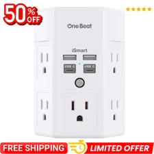 5 Outlet Extender Surge Protector Multi Plug Wall Adapter USB Charger Ports with