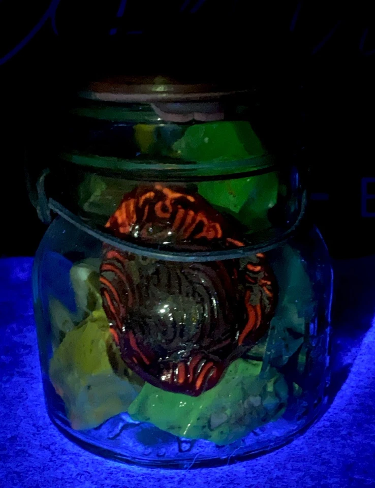 😎2.4 Pounds Of Vivid Fluorescent Akro “Dug”Cullet- Clarksburg, WV Jar Included - Image 3 of 4