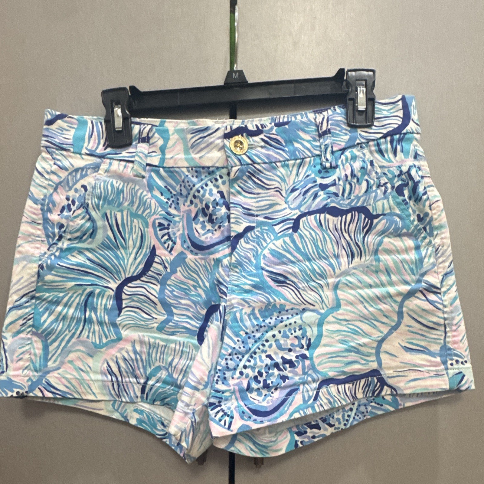 Lilly Pulitzer Floral Twill Chino Shorts Womens Size 10 Blue Pink White Pockets