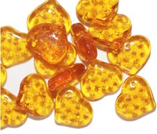 Topaz Heart Czech Pressed Glass Beads 12mm pack of 12 