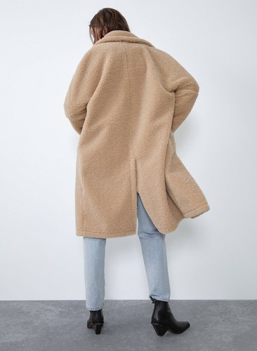ZARA BEIGE FAUX SHEARLING LOOSE-FITTING LAPEL COLLAR COAT SIZE M - Picture 11 of 17