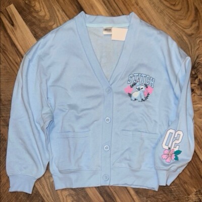 Disney Stitch Blue Button V Neck Cardigan Womens Size Small  NWT