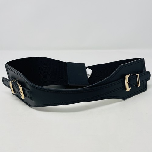 INC International Concepts Womens Size S/M Double Buckle Stretch Belt in Black