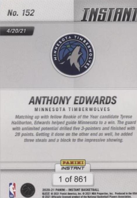2020-21 Panini Instant - Anthony Edwards #152 for sale | eBay