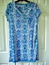 Ladies NIghtgown Blue Floral Pocket Size Medium