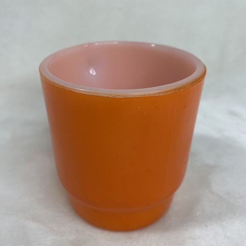1 Anchor Hocking Fire King Bright Orange Stackable Stacking Milk Glass Mug Cup - Picture 5 of 12