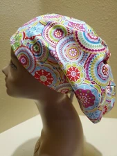 Kaleidoscope (pink) Women's  Euro/Chef Surgical Scrub Hat/Cap Handmade