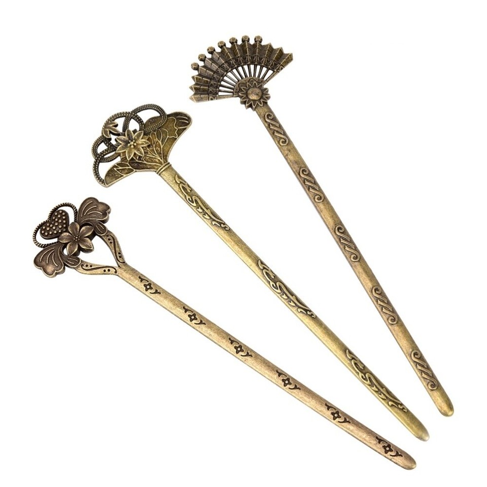 3pcs Vintage Alloy Hair Clips Retro Hair Stick Hair Chopsticks Chignon