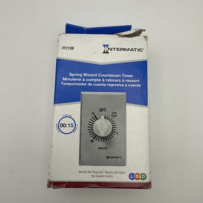 Intermatic FF315M Timer, Spring Wound, 15 Min, Spdt, Silver - Damaged Box