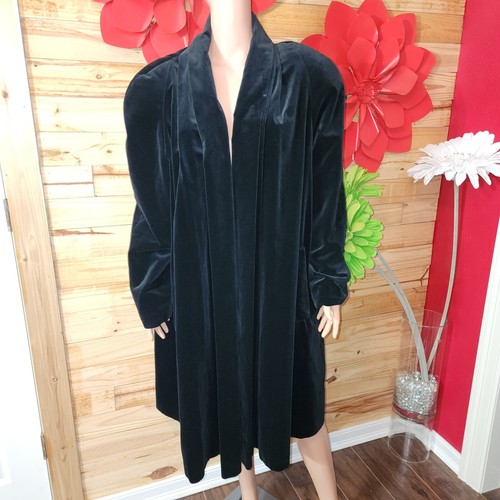 Vintage Gallery Woman Black Velvet Open Front Swing Coat Cotton Size 20W