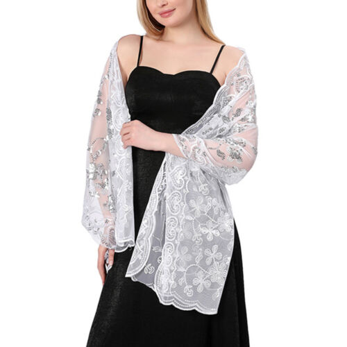 1920s Sequin Shawl Women's Cape Up Shrug For Gatsby Bridal Wedding Evening Wrap* - Picture 21 of 31