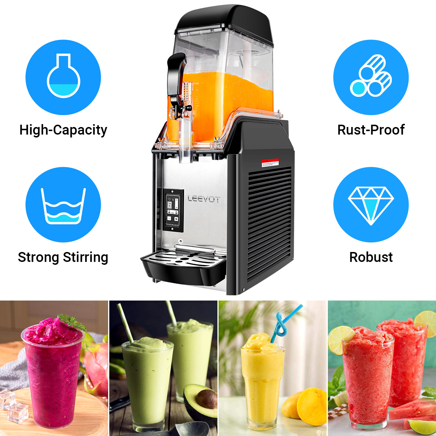 LEEVOT Commercial Slush Machine 12L Frozen Drink Margarita Slush Maker 1 Tank