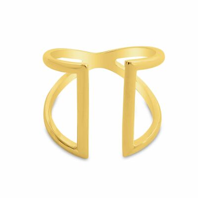 Azaggi vergoldet zwei parallele Linien offener Ring einzigartiges Design Frauen Schmuck Geschenk