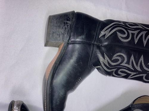 Vintage Texas Brand Cowboy Boots Silver Tip Black Leather Women’s 5-1/2 M - Picture 11 of 21