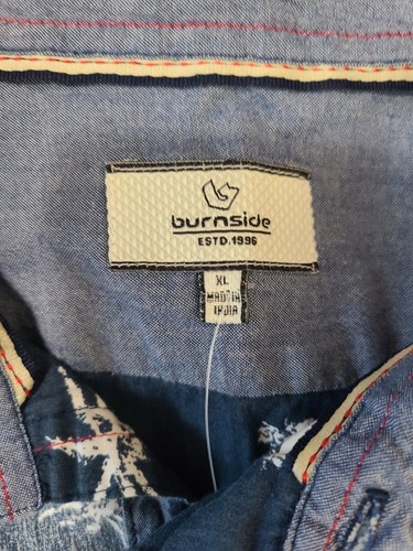 Camicia uomo Burnside blu/grigio con palmi bottoni XL extra large nuova senza etichette - Foto 3 di 5
