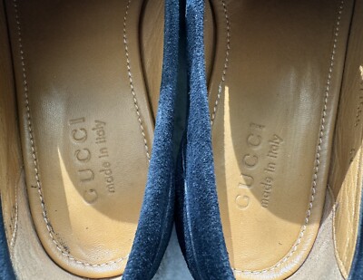 GUCCI Jordaan Horsebit Navy Blue Suede Web Loafers 6.5 / 7  display picture 1