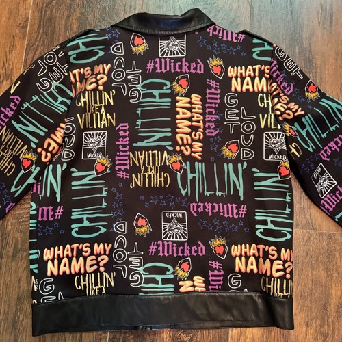 Disney Girls Jacket L Black D-Signed Descendants 2 Graffiti Print Moto Zip Up - Picture 3 of 13