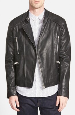 New Men Biker Bomber Leather Genuine Lambskin Black Leather Jacket XS-2XL FB124