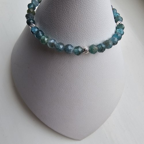 925 Sterling Silber & blauer Apatit facettierte Edelstein Perlen Armband - Bild 2 von 6