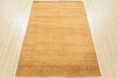 Gabbeh Rug 4'7'' x 6'3'' Gold Wool Contemporary Hand-Knotted Area Carpet