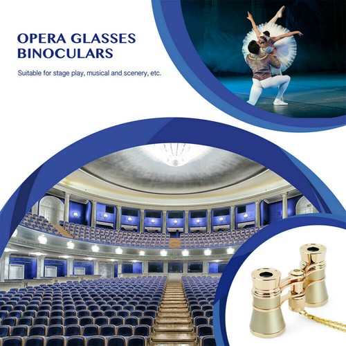 3X25 Vintage Opera Glasses Optical Prism Theater Binoculars With Chain Golden - Picture 4 of 7