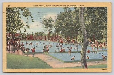 #ad #ad Tempe Arizona Tempe Beach Public Swimming Pool Linen Postcard Posted