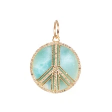 Beautiful Peace Sign Diamond Charm 925 Silver Designer Larimar Peace Pendant