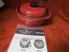  COPPER CHEF MICROWAVE GRILL KK-1502 W/ GRILL PRESS LID BAKE STEAM BURGUNDY COLO