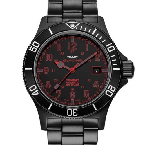 ボトムスス単品 GLYCINE ウォッチ コンバット サブ ブラック レッド