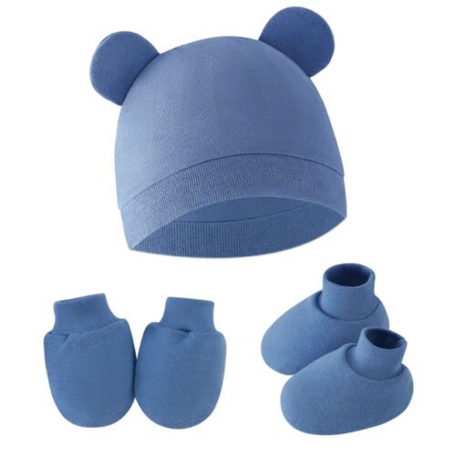 1 Set Soft Cotton Hat Foot Cover Set Cute Ears Bonnet Gloves Socks Set  Newborn - Foto 1 di 16