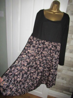 SHEIN   Gr. 4XL 22   schwarzes langarm geblümtes Kleid Damen Ladies