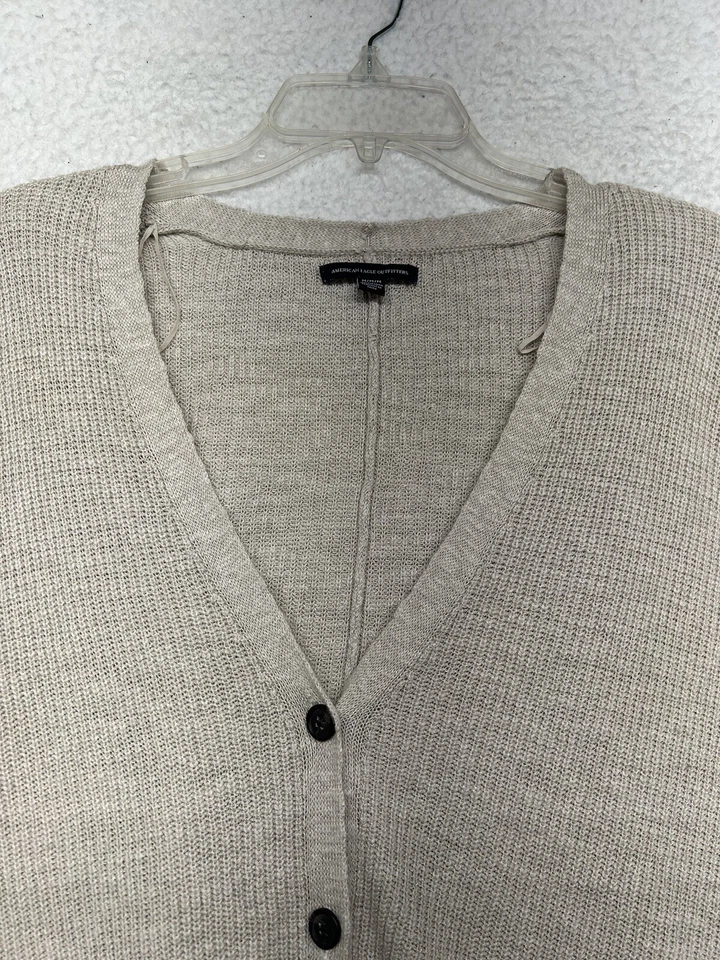American Eagle Sweater Womens M Medium Beige Cardigan Short Sleeve V Neck Button - Image 2 of 4